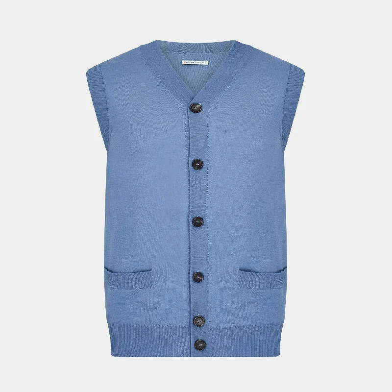 Chunky cardiganPale Blue Merino V-neck Sleeveless Cardigan