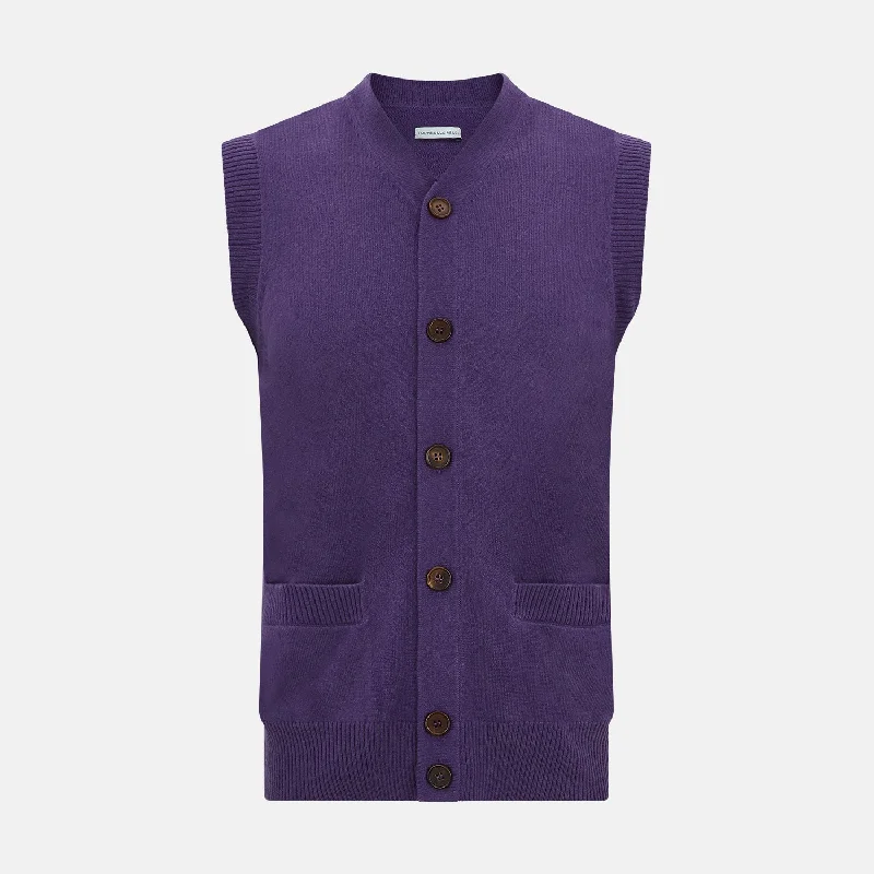 Zip-up cardiganPurple Cashmere Sleeveless Cardigan