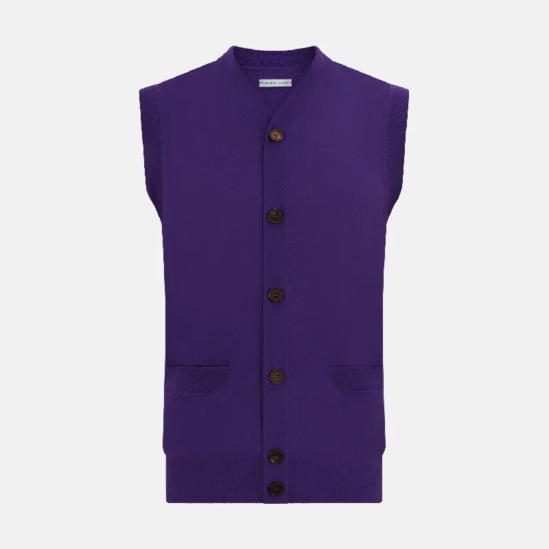 Monochrome cardiganPurple Fine Merino V-Neck Sleeveless Cardigan