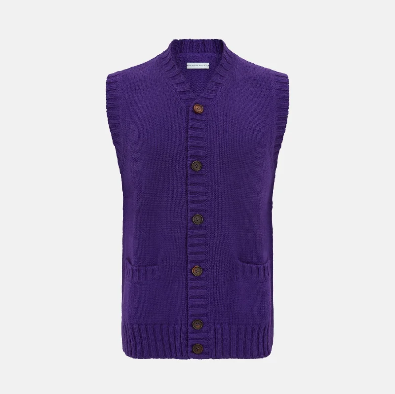 V-neck cardiganPurple Merino V-Neck Sleeveless Cardigan