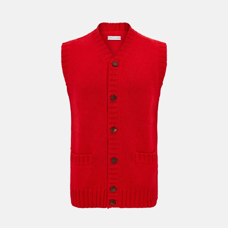 Mesh cardiganRed Merino V-Neck Sleeveless Cardigan