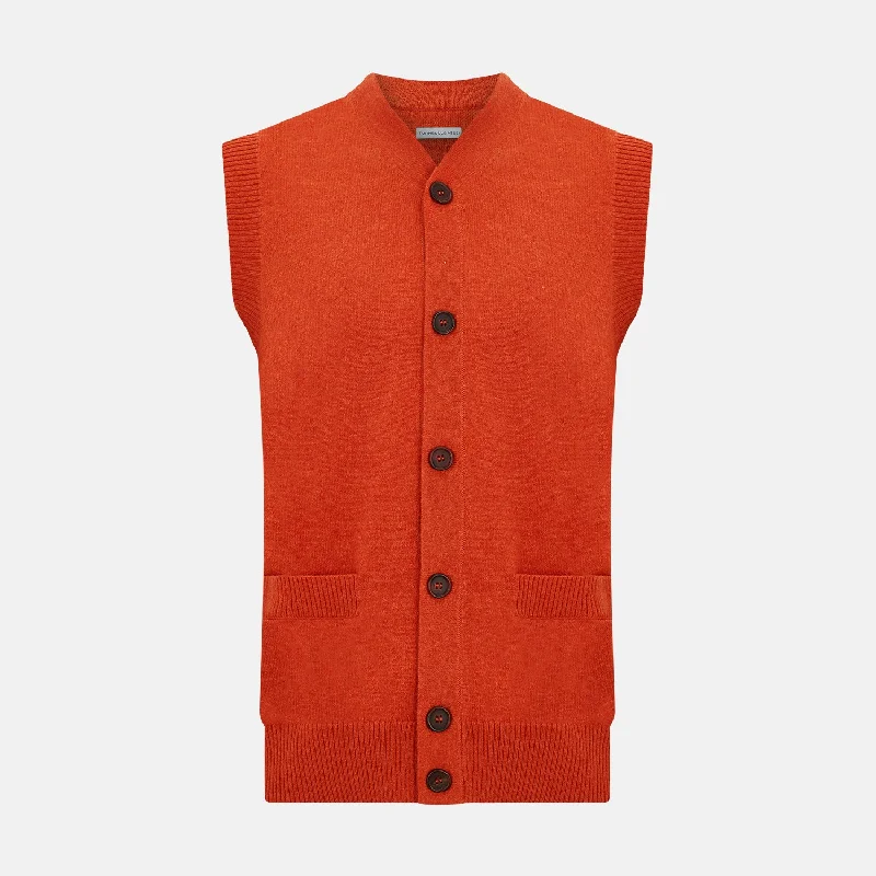 Red Orange Cashmere Sleeveless Cardigan