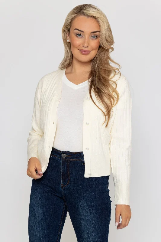 Rib Crop Cardigan in Ecru