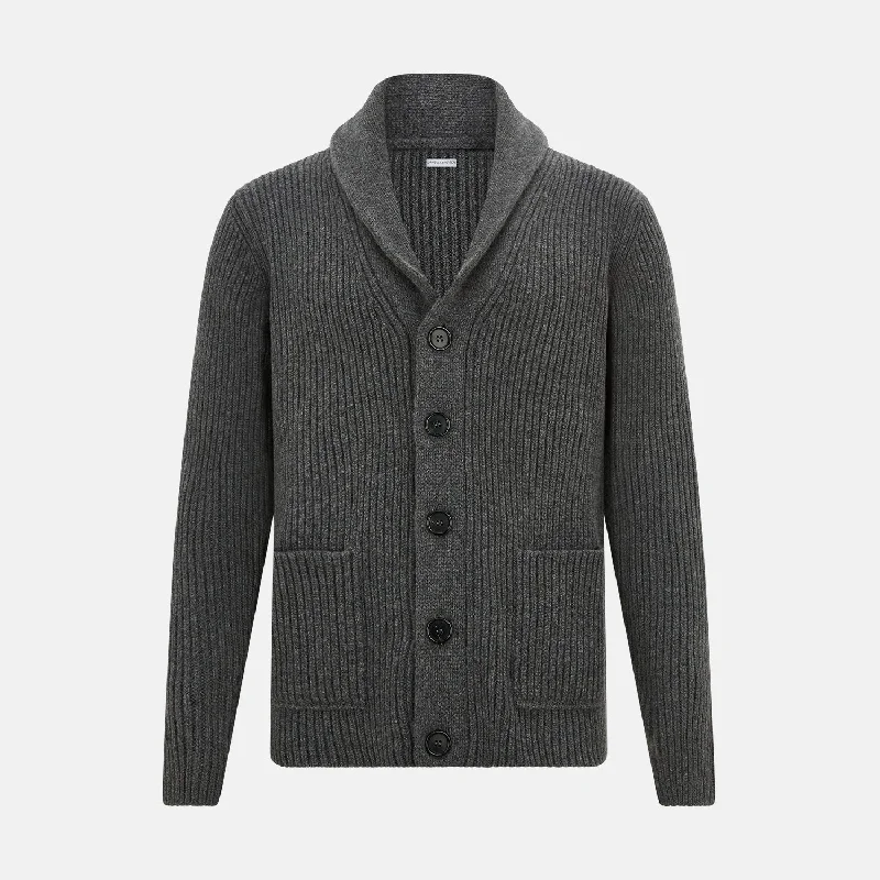 Shadow Grey Cashmere Shawl Collar Cardigan