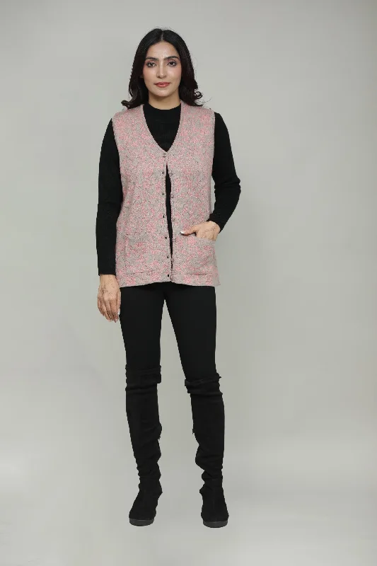 Abstract cardiganV-Neck Sleeveless Woolen Cardigan for Women