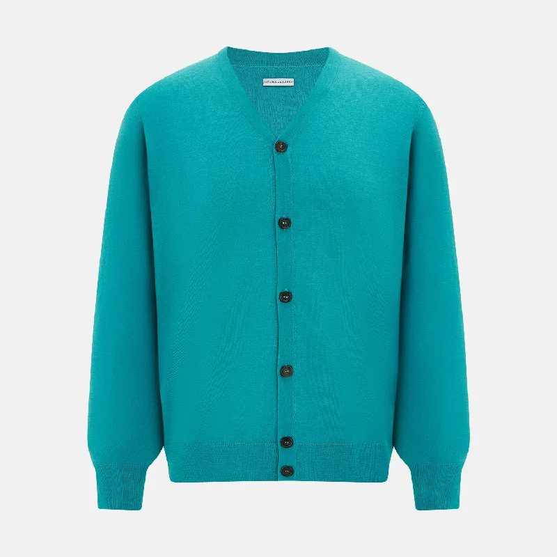 Plus-size cardiganTurquoise Fine Merino V-Neck Cardigan