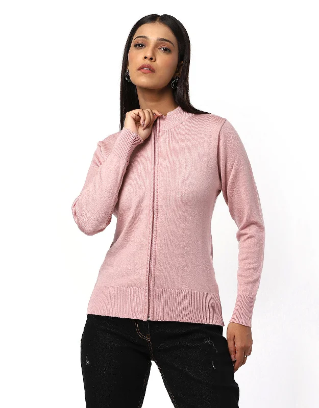 Women Woolen Full Zipper Cardigan