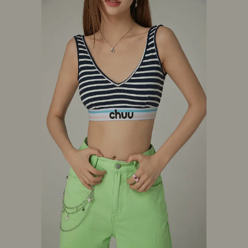 VNeckTopFusionStriped Color Banding V Neck Bra Top