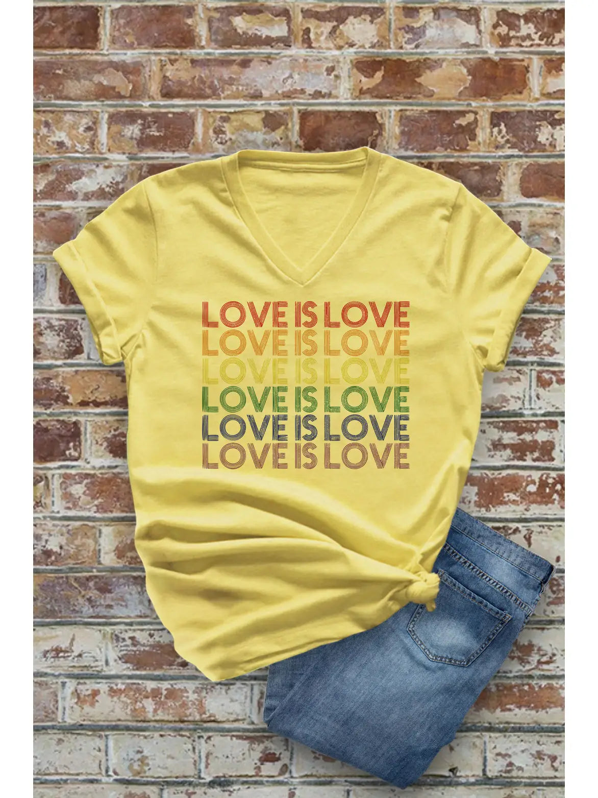 VNeckTopPearlLove is Love Rainbow Colored V Neck Tee