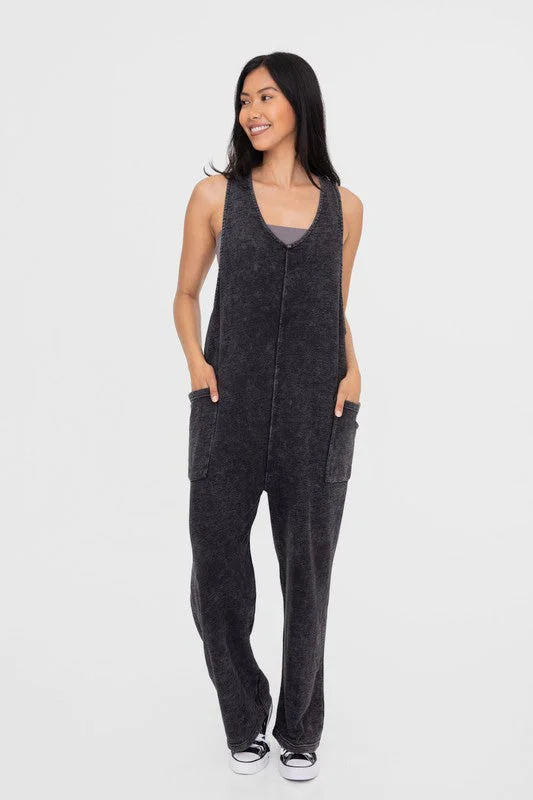 VNeckTopVortexMono B Mineral-Washed V Neck Overalls with Pockets