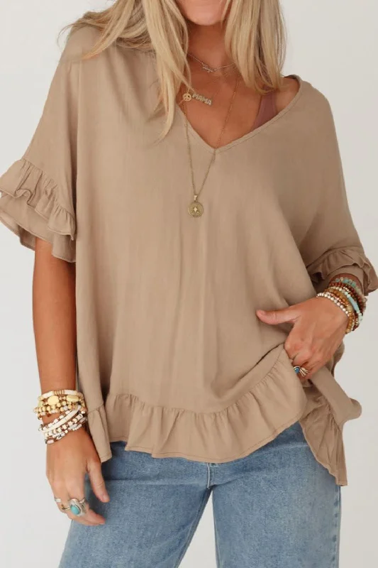 VNeckTopCanyonHazel Blues® |  Ruffled V-Neck Half Sleeve Blouse