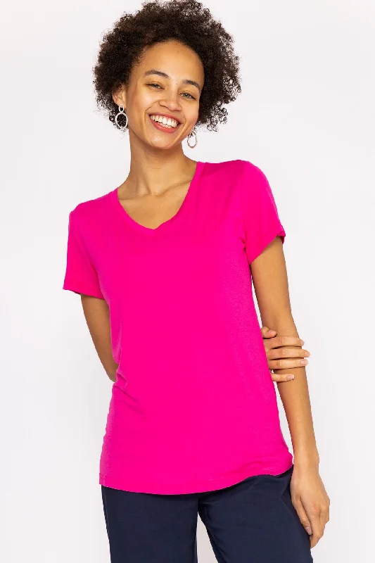 VNeckTopSilverV Neck Tee in Pink