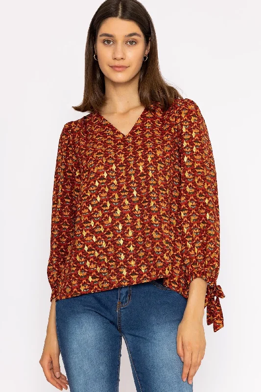 VNeckTopUnicornV Neck Tie Sleeve Top in Multi Print