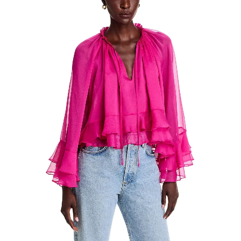 VNeckTopApexWomens Ruffled V Neck Blouse