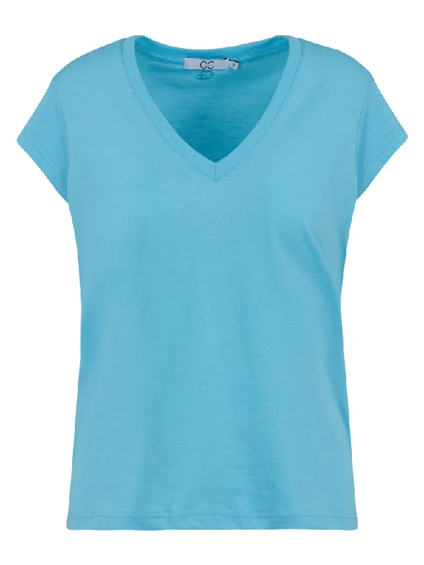 VNeckTopKrakenCC Heart Basic V-Neck T-Shirt Aqua Blue