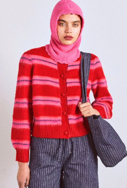 Thermal cardigancece stripe cardigan - red & pink stripe