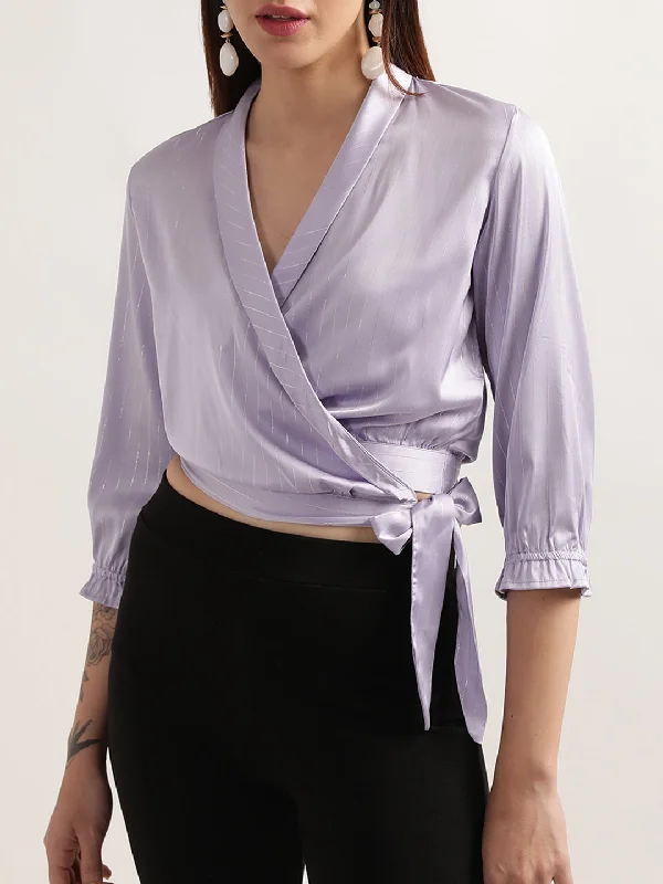 VNeckTopTerraElle Women Lilac Solid V Neck Top