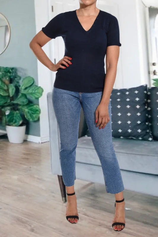 VNeckTopDiamondNavy V Neck Top