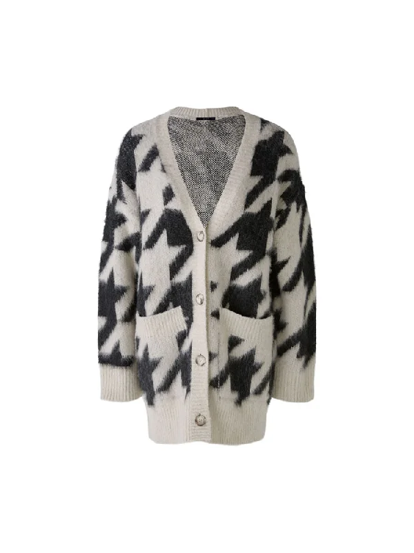 Luxury cardiganOui Houndstooth Patterned Cardigan White & Black