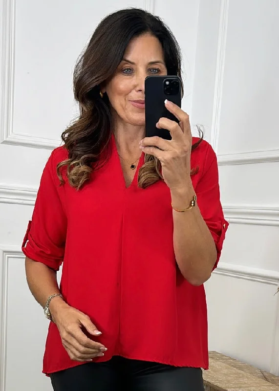 VNeckTopPeakRoisin Red V Neck Blouse