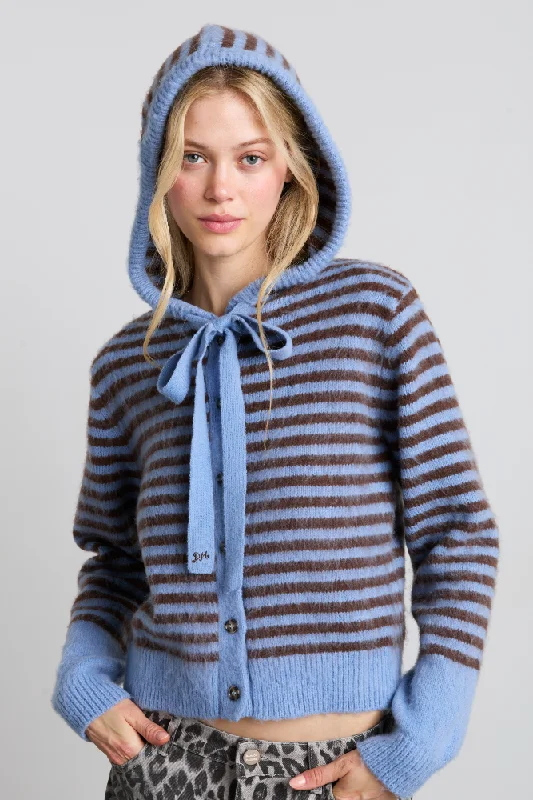 Lounge cardiganruthie bonnet cardigan - blue & chocolate stripe