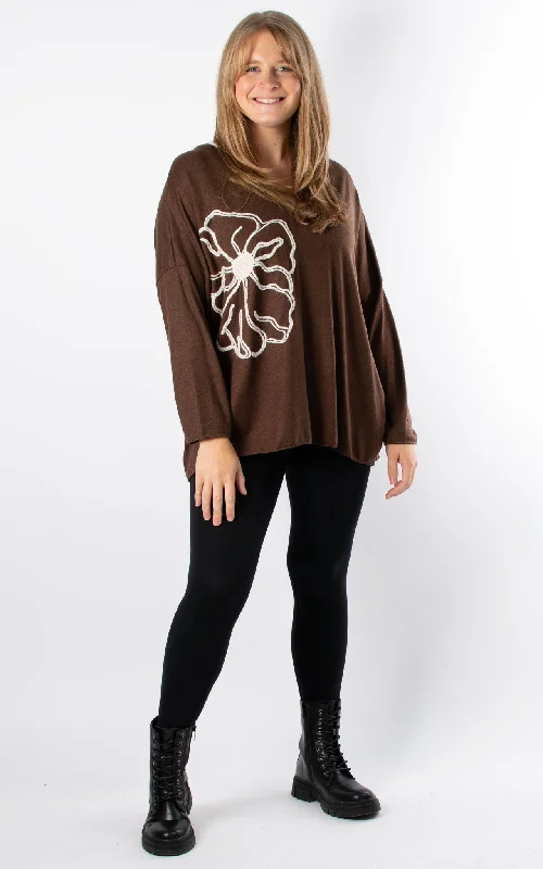 VNeckTopVibeSide Flower V-Neck | Chocolate