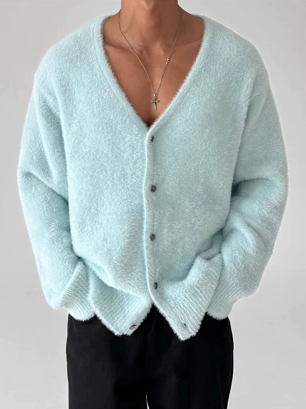 Chunky cardiganRT No. 12040 KNIT MOHAIR V-NECK CARDIGAN