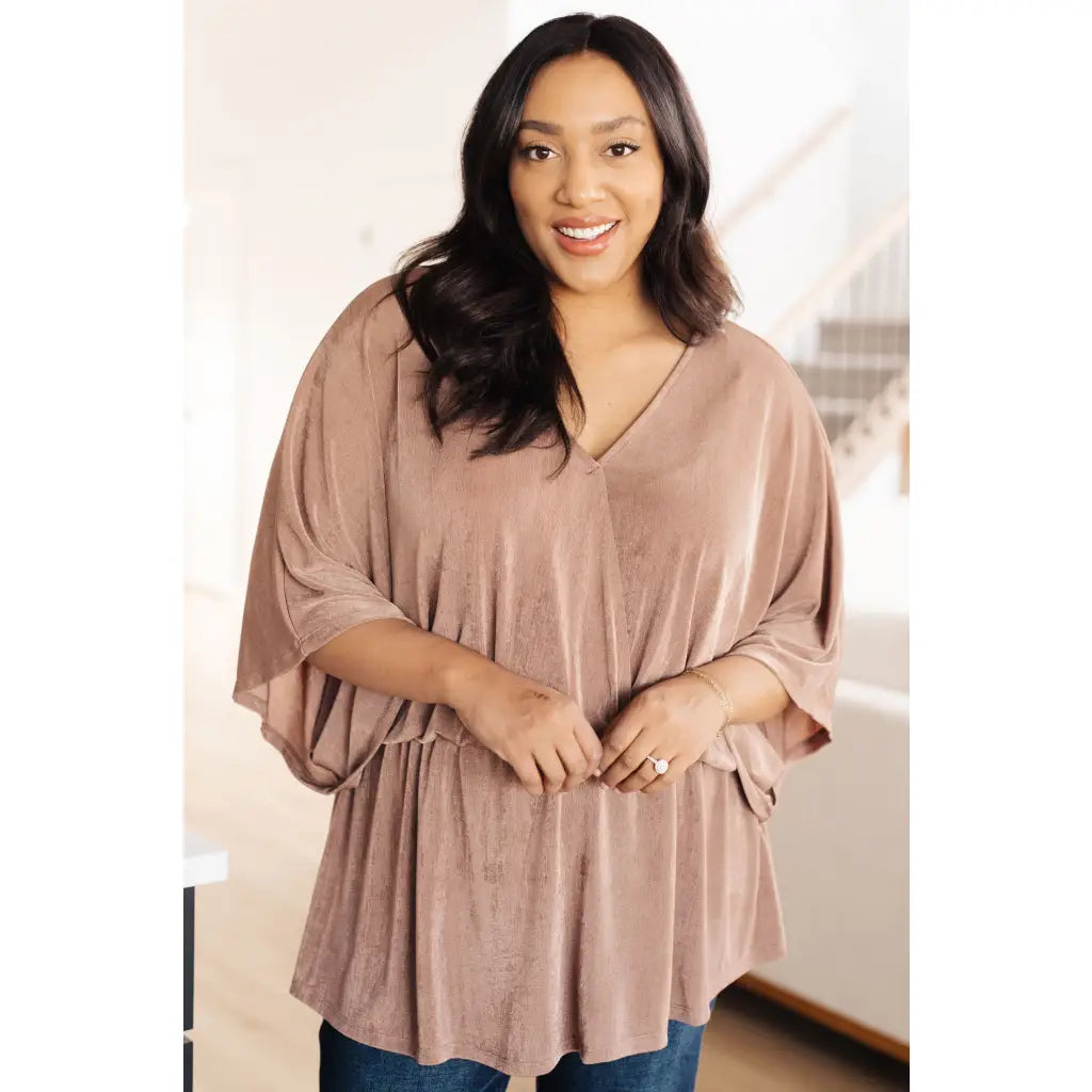 VNeckTopQuartzBronzed Daze Draped V-Neck Blouse