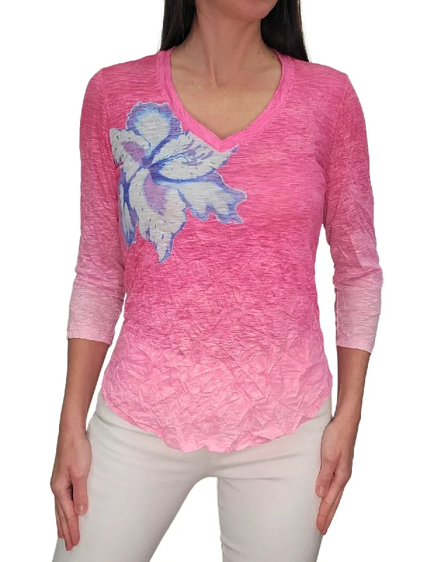 VNeckTopStellarDavid Cline 3/4 Sleeve V-Neck Top with Stones - Peony