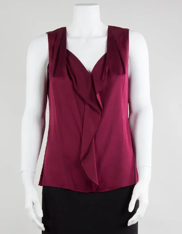 VNeckTopSphinxElie Tahari Sleeveless V-Neck Blouse With Front Ruffles Size Small