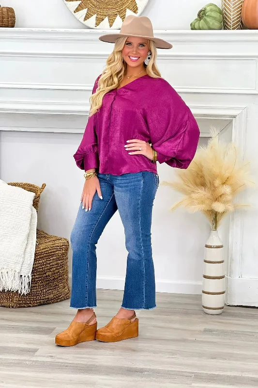 VNeckTopSurgePlum V-Neck Cuff Sleeve Top