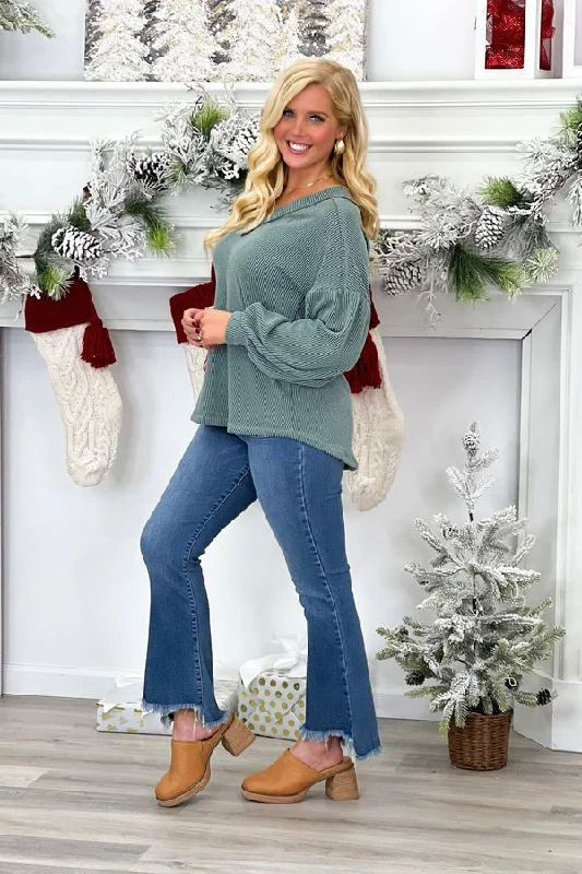 VNeckTopRoninMoss Ribbed V-Neck Long Sleeve Top