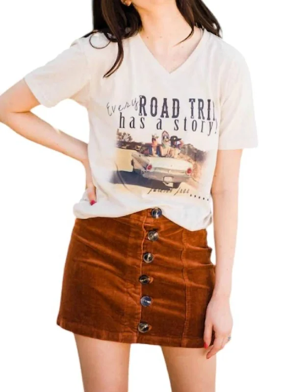 VNeckTopFlowRoad Trip V Neck Tee In Beige