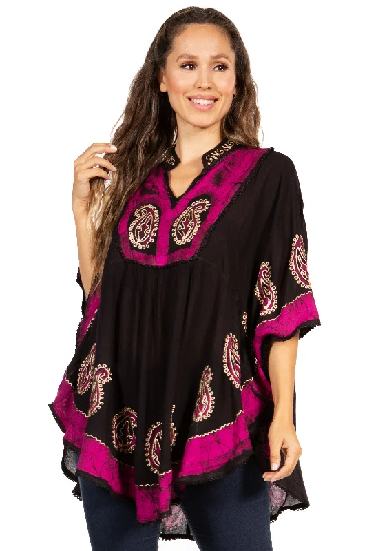 VNeckTopCosmoSakkas  Amori V-Neck Embroidery Poncho Top / Cover Up