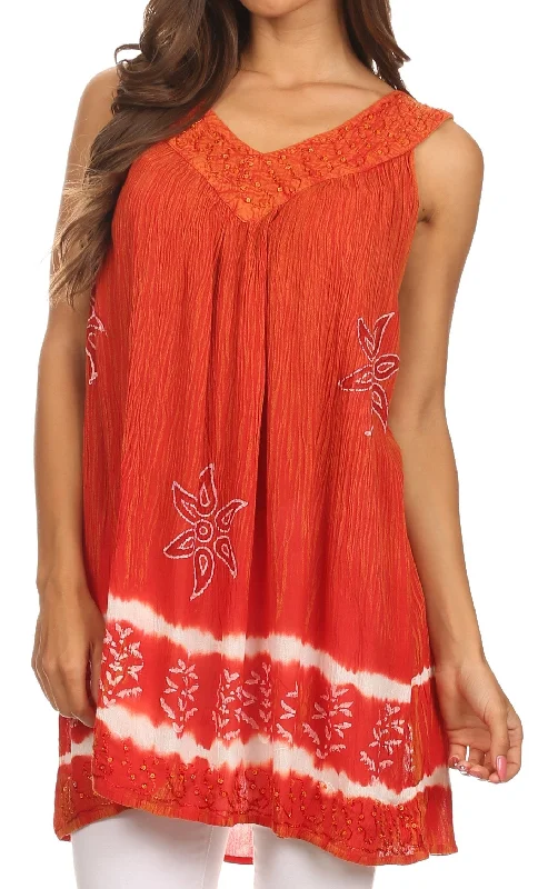 VNeckTopEclipseSakkas Ruth Sequin Embroidered Batik Relaxed Fit Sleeveless V-Neck Top