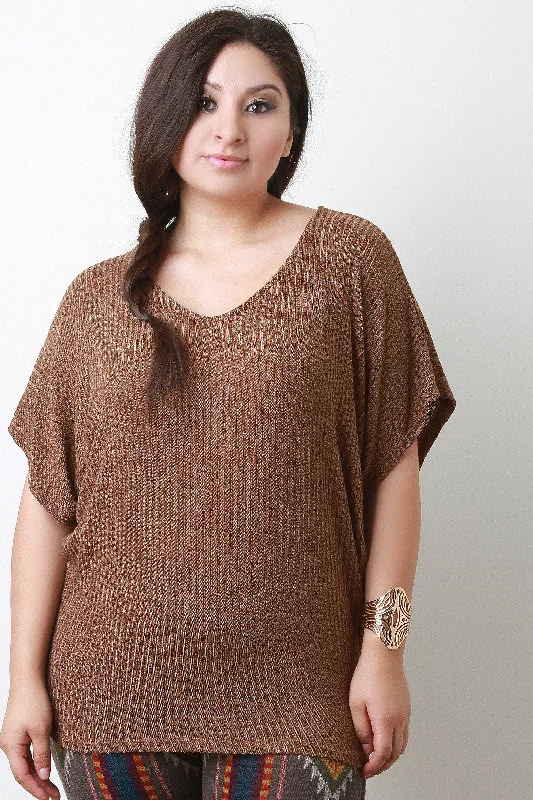 VNeckTopFlowRibbed Knit V-Neck Top