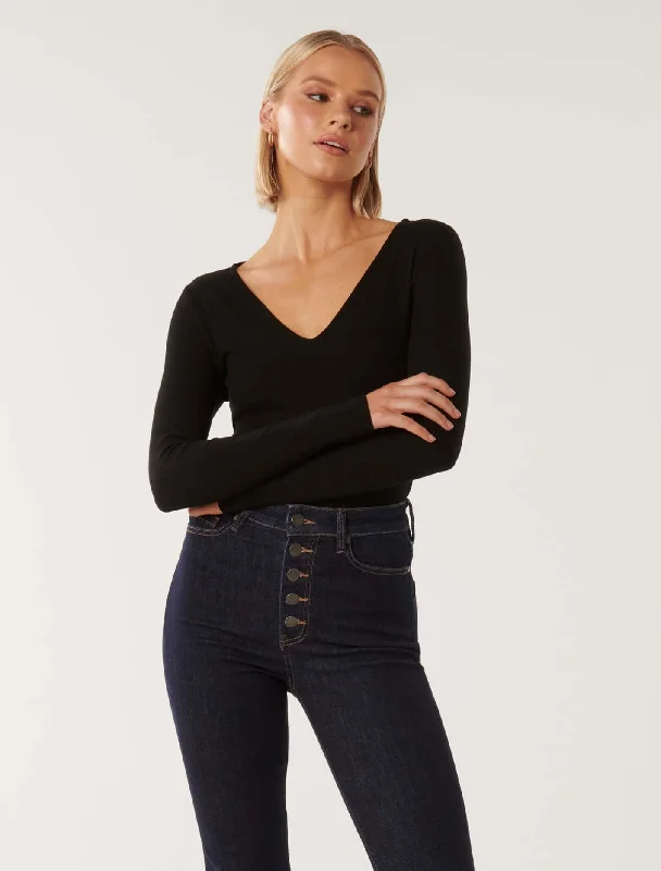 VNeckTopIronVera V-Neck Long Sleeve Top