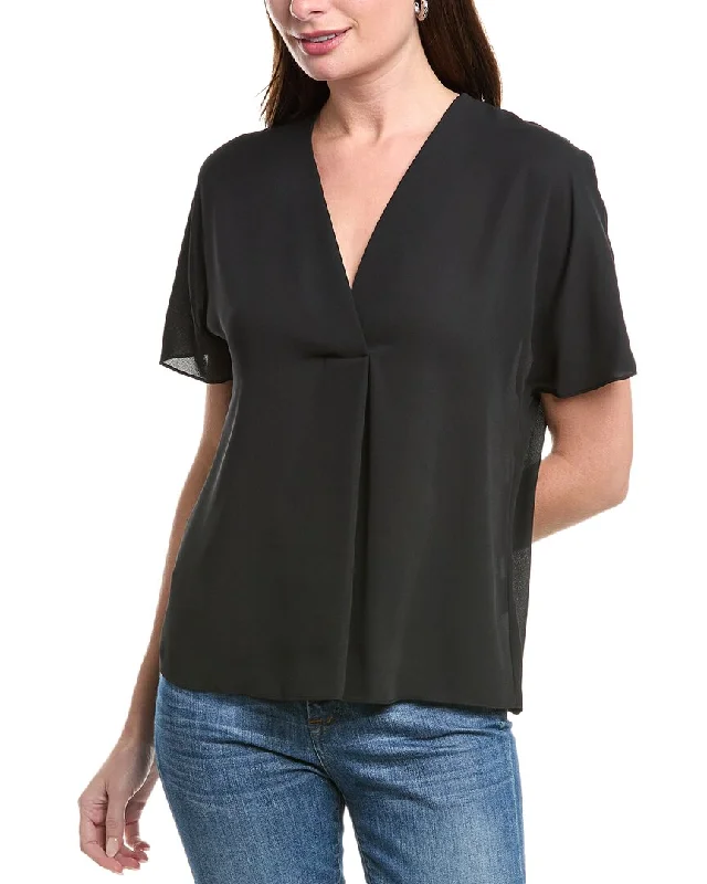 VNeckTopGlowVince Crepe V-Neck Blouse