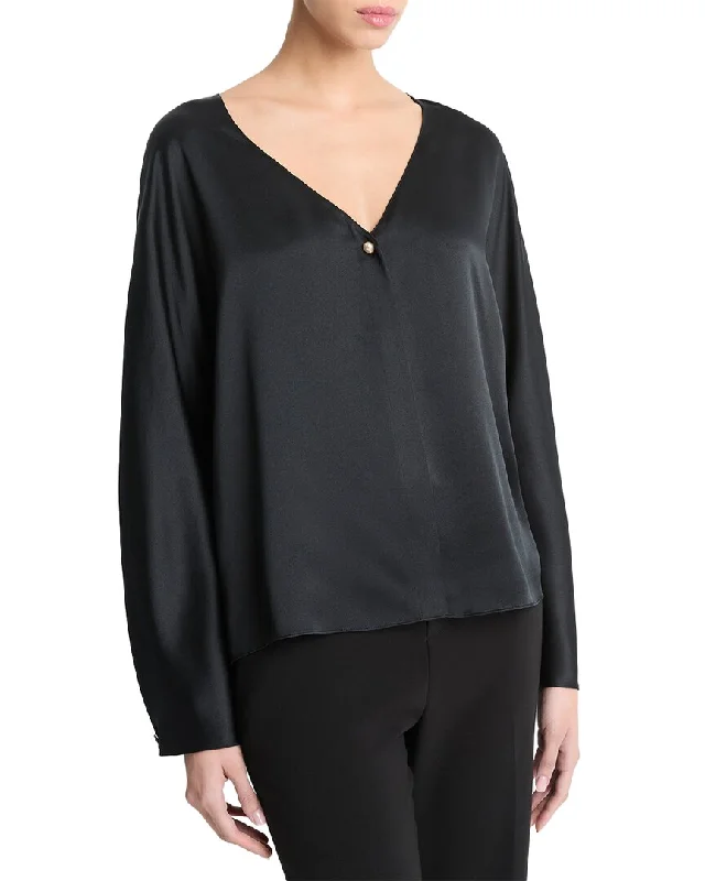 VNeckTopValleyVince V-Neck Pearl Silk Blouse