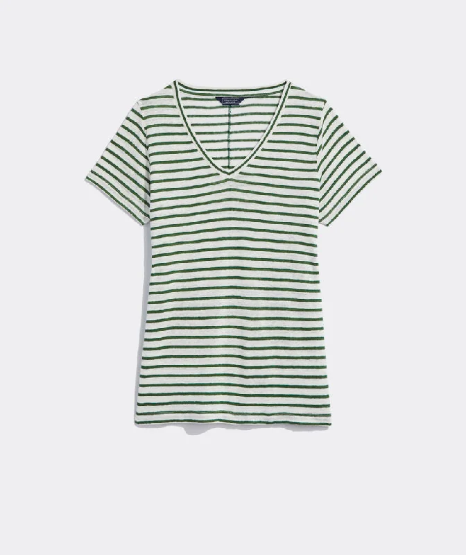 VNeckTopCoreVineyard Vines Women's Linen V-Neck Tee - DV Stripe - Cypress