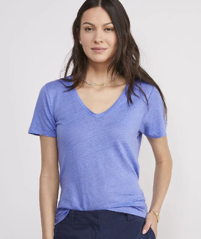 VNeckTopShiftVineyard Vines Women's Linen V-Neck Tee- Vineyard Violet