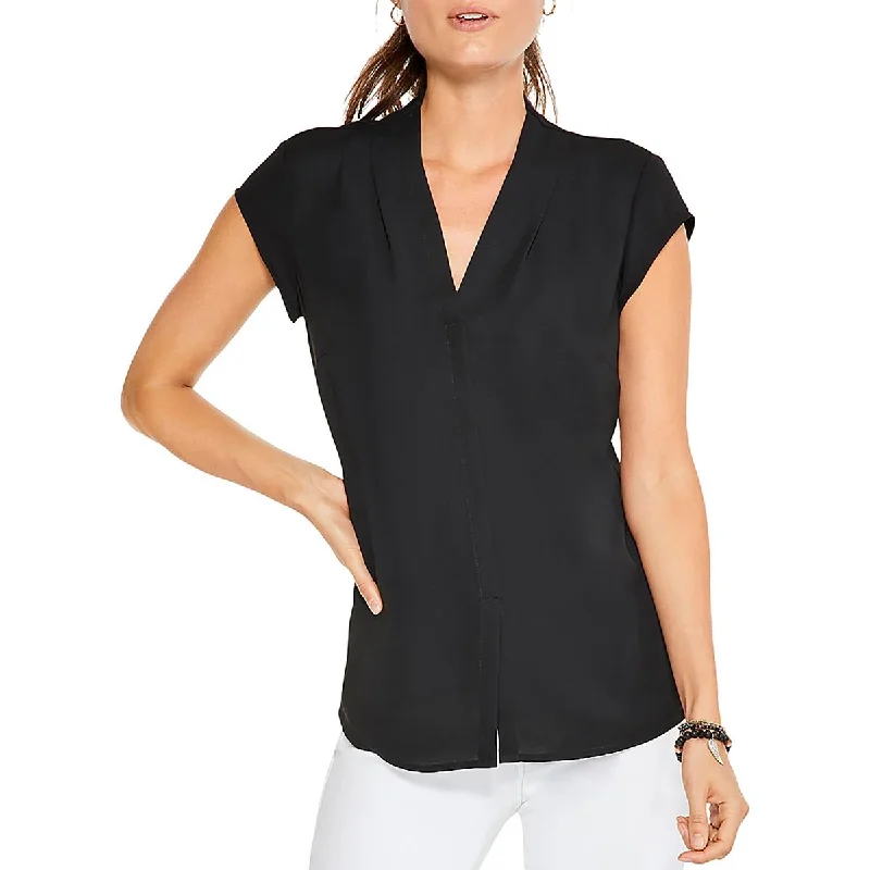 VNeckTopJadeWomens V Neck Cap Sleeve Blouse