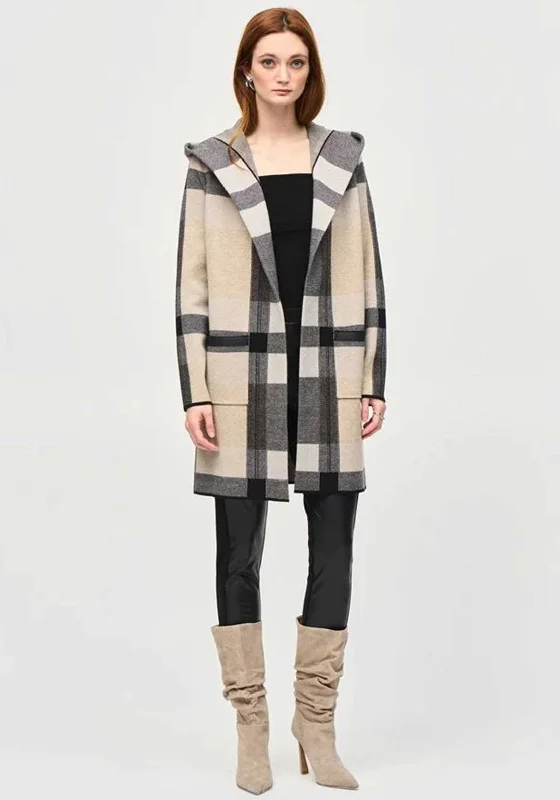 Bold cardiganJoseph Ribkoff Check Print Hooded Cardigan, Beige and Grey