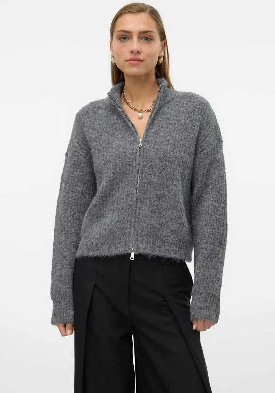 Vero Moda Nono Zipped Knit Cardigan, Grey