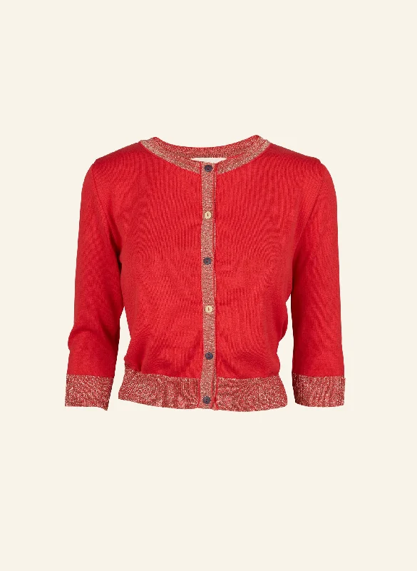 Petite cardiganVera - Red Sparkly - Organic Cotton Cardigan