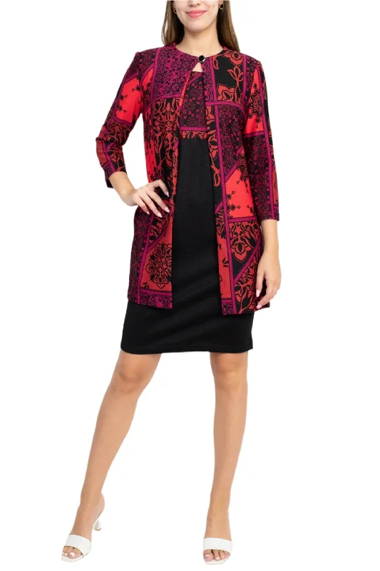 Asymmetrical DressDanny & Nicole Scoop Neck Sleeveless Multi Print Dress with Matching Jacket