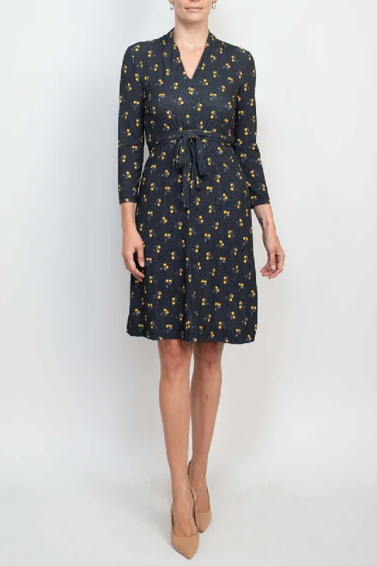 Sari DressFrench Connection V-Neck Long Sleeve Tie Back Multi Print Jersey Dress