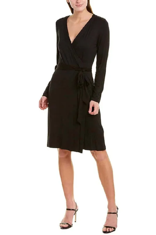 Wedding DressAdrianna Papell V-Neck Long Sleeve Solid Tie Side Rayon Jersey Faux Wrap Dress