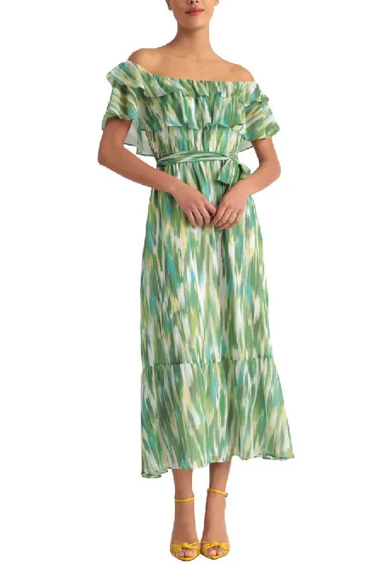 Prairie DressDonna Morgan Scoop Neck Short Sleeve Tiered Empire Tie Elastic Waist Multi Print Chiffon Dress