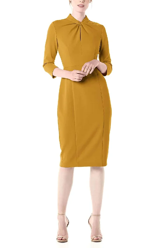 Fit-and-Flare DressDonna Morgan High Neck Keyhole Front 3/4 Sleeve Bodycon Zipper Back Solid Dress